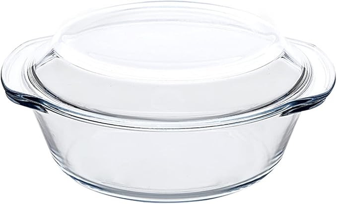 Casserole Baking Dish with 2 pcs, 1 QT large,Round with Handle and Lid, Tempered Glass, Oven Microwave Dishwasher freezer safe,Cookware Bowl,Clear