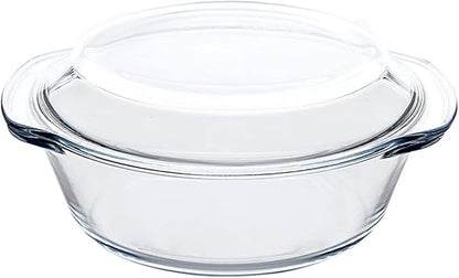 Casserole Baking Dish with 2 pcs, 1 QT large,Round with Handle and Lid, Tempered Glass, Oven Microwave Dishwasher freezer safe,Cookware Bowl,Clear