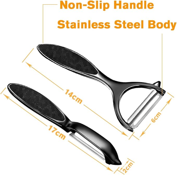 Vegetable Peeler, Potato Peelers for Kitchen Stainless Steel Multi-function Set Fruit Peeler For Kitchen and Household Tools Y & I Shape Swivel Blades with ​2 Orange Citrus Peelers(Black) - Image 3
