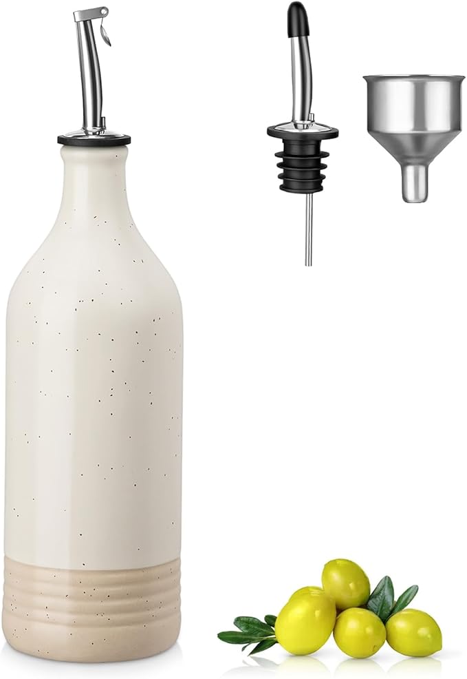 vancasso 20 Oz Ceramic Olive Oil Dispenser Bottle, Bottle Dispenser with Spout and Funnel for Kitchen,Suitable for Oil, Vinegar, Coffee Syrups & Other Liquids，Cream by vancasso