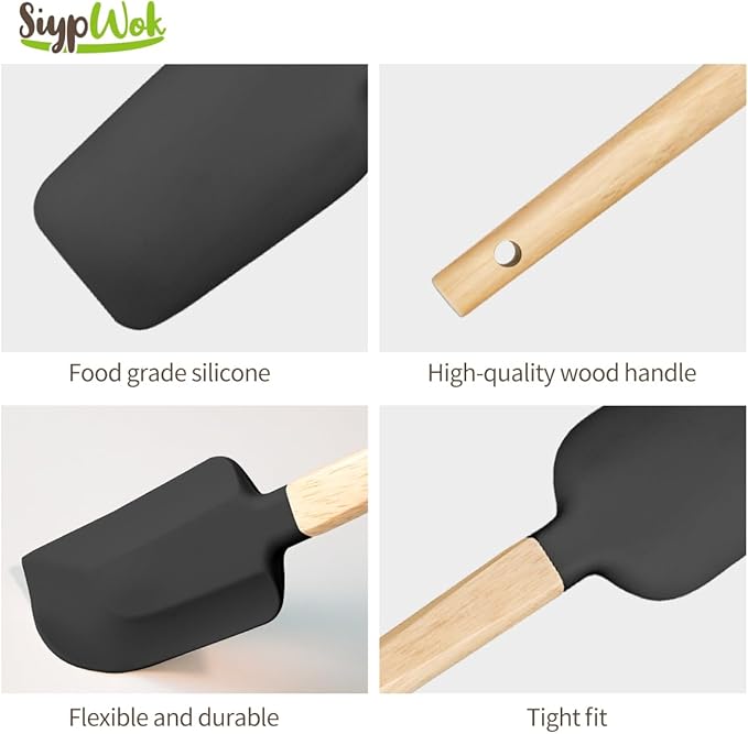 Silicone Spatula Set, Food Grade Rubber Spatula-5 Piece Nonstick Rubber Spatulas, Spoonula, Jar Scraper for Cooking, Baking, Mixing, Frosting - Heat Resistant Up to 600°F (5 Pcs Black) - Image 8