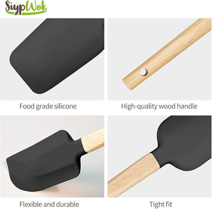 Silicone Spatula Set, Food Grade Rubber Spatula-5 Piece Nonstick Rubber Spatulas, Spoonula, Jar Scraper for Cooking, Baking, Mixing, Frosting - Heat Resistant Up to 600°F (5 Pcs Black) - Image 8
