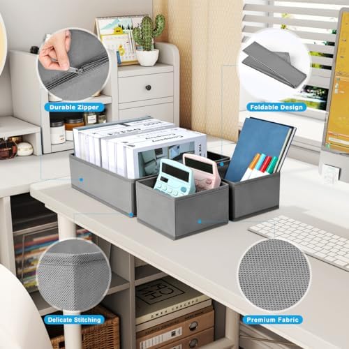 DIMJ Drawer Organizer Clothes, 12 Pack Dresser Organizer, Foldable Closet Organization and Storage Dividers, Fabric Dresser Drawer Organizers for Underwears, Nursery, Baby Clothes, Socks, Tie (Grey) - Image 8