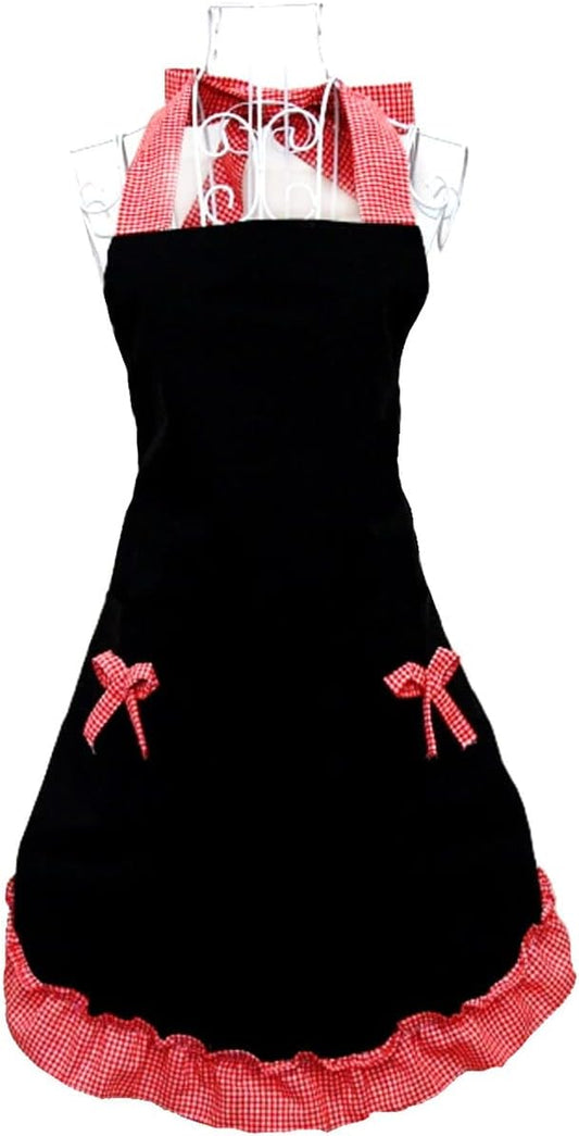 Hyzrz Cute retro Aprons with Pockets for Women Girls Vintage Kitchen Cooking Apron for Mother Gift (Red)
