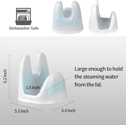 Nihow Pot Lid Holder: Stable Ceramic Pan Lid Holder for Kitchen Counter Decor/Counter top/Stove Top- Heat Resistant & Dishwasher Safe - Elegant White & Green (1 PC) - Image 2