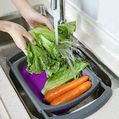 Qimh Collapsible Colander, Kitchen Colander Set Over Sink Strainer Veggies/Fruit Colanders Strainers with Extendable Handles, Dishwasher Safe Folding Strainer for Kitchen, 6-Quart, BPA Free - Image 7