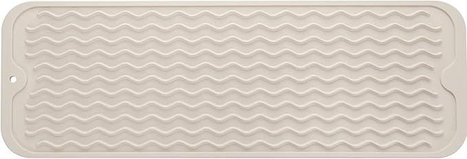 MicoYang Silicone Dish Drying Mat for Multiple Usage,Easy clean,Eco-friendly,Heat-resistant Silicone Mat for Kitchen Counter,Sink,Bar,Bottle,or Cup Tapioca M 17 inches x 6 inches by MicoYang
