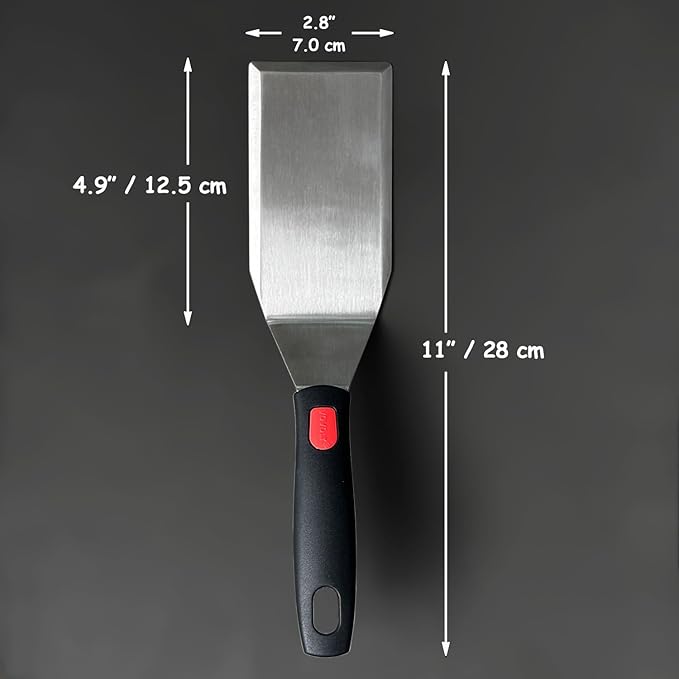 Professional Metal Spatula for Cast Iron Skillets and Flat Top Grills, Full Tang Silicone Handle,Thickened Stainless Steel Blade, Smash Burger Spatula Turner for Flipper, Cooking, BBQ, 5 x 2.75 Inch - Image 8
