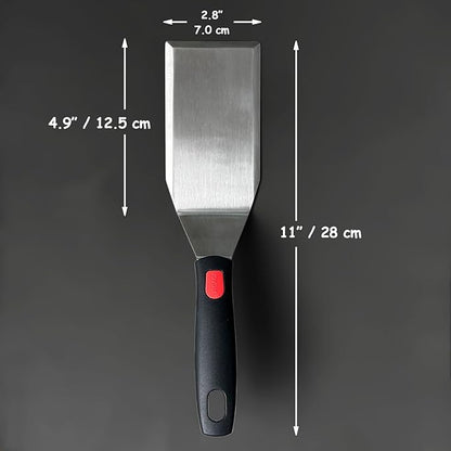 Professional Metal Spatula for Cast Iron Skillets and Flat Top Grills, Full Tang Silicone Handle,Thickened Stainless Steel Blade, Smash Burger Spatula Turner for Flipper, Cooking, BBQ, 5 x 2.75 Inch - Image 8