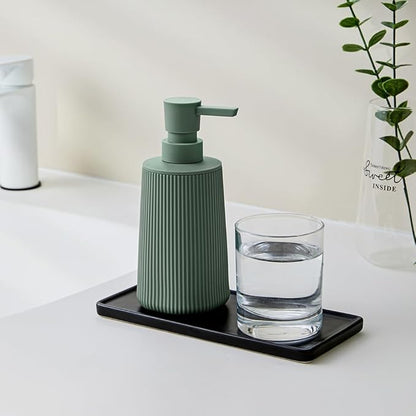 Small Soap Dispenser for Bathroom and Kitchen, Modern Farmhouse Striped Style Plastic Hand Soap Dish Soap Dispenser with Pump Matte Green - Image 2