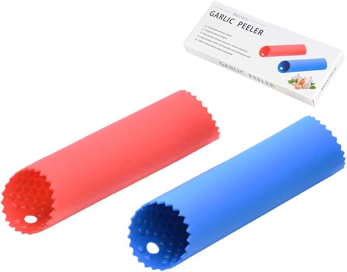 2 Set Peeler Silicone Easy Roll Tube Useful Garlic Odorfree Kitchen Tool (Red,Blue) by MaxracyInc