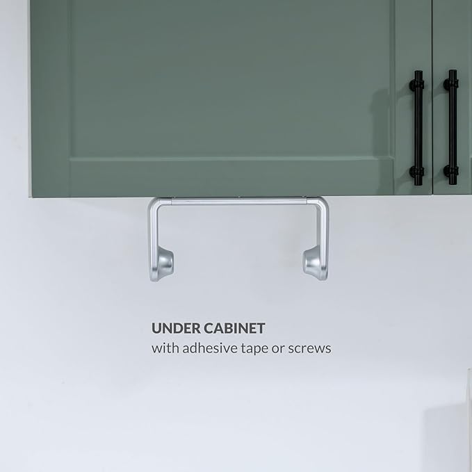 simpletome Paper Towel Holder Under Cabinet or Wall Mount ONE Hand Operation Tension Arm Kitchen Roll Holder (Silvery, for 24-28cm/9.4-11inches roll)