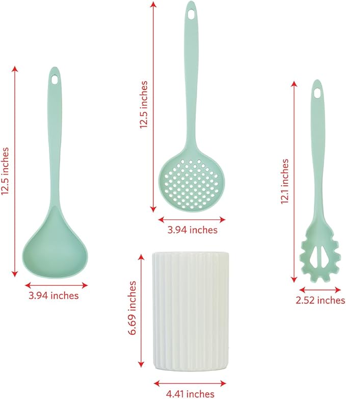 Glad Kitchen Utensils Set, 8pcs - Nonstick Cooking Tools with Utensil Holder - Nylon Spoon, Ladle, Skimmer, Spaghetti Server, and Turner Spatula Set - Dishwasher Safe, Teal Green - Image 5