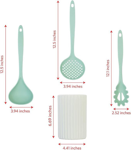 Glad Kitchen Utensils Set, 8pcs - Nonstick Cooking Tools with Utensil Holder - Nylon Spoon, Ladle, Skimmer, Spaghetti Server, and Turner Spatula Set - Dishwasher Safe, Teal Green - Image 5