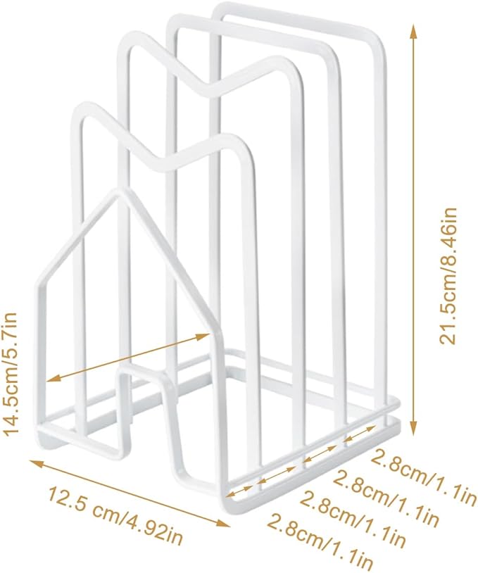 SUNFICON Cutting Board Rack Chopping Board Organizer Pot Pan Lids Holder Thin Bakeware Baking Tray Drying Display Stand Kitchen Countertop Cupboards Cabinet Office Sturdy Metal 4.92x5.7x8.47 in.White - Image 8