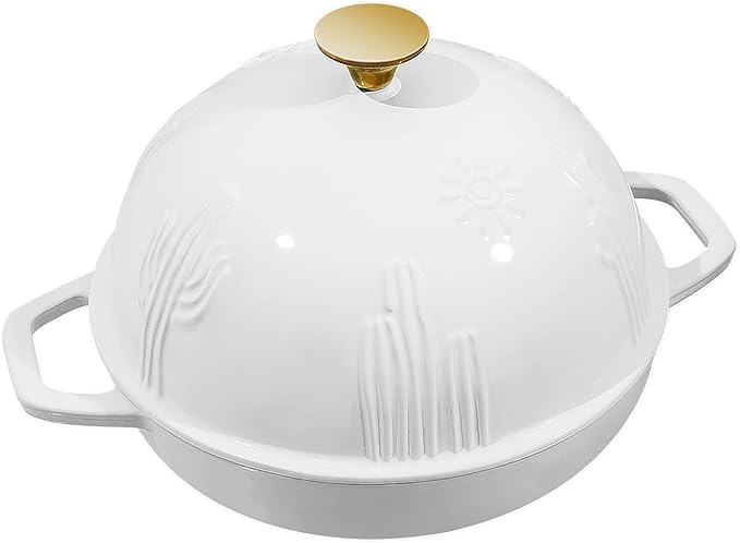 Flavehc Bread Oven Cast Iron Bread Dutch Oven with Cloche Lid for Bread Baking White Enameled Cast Iron Bread Oven with Dome Lid for Sourdough, 9.8 Inches - Image 2
