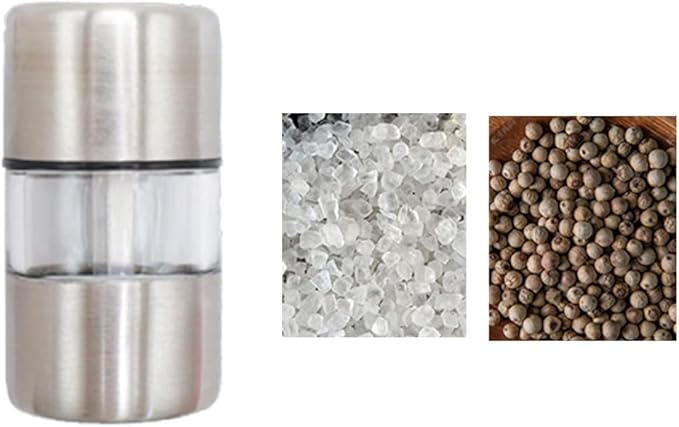 FGDTREE Portable Stainless Steel Salt and Pepper Grinder Mini Grinding Mechanism Kitchen Tool Seasoning Grinder for Cooking Use，Mini Salt and Pepper Grinder Set, Small, White