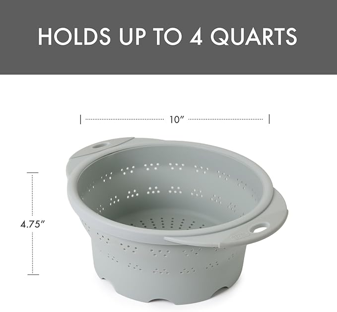 Dexas 10" Collapsible Silicone Colander in Sage, Kitchen Strainer with Handles, 15.1 Cup Capacity | BPA-Free, Heat-Resistant, Space-Saving Kitchen Tool - Image 3