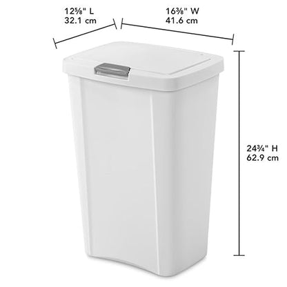 Sterilite 13 Gallon TouchTop Wastebasket Trash Can Garbage Recycle Bin with Titanium Latch for Kitchen, Garage, Basement, or Office, White (4 Pack)