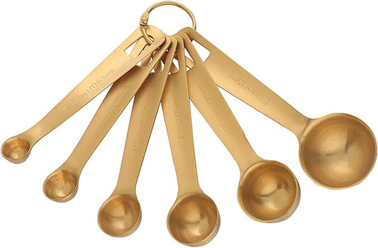 DOCBLACK Measuring Spoons, Heavy Duty 18/8 Stainless Steel Measuring Spoons Cups Set, Set of 6 for Gift Measuring Dry and Liquid Ingredients - Gold