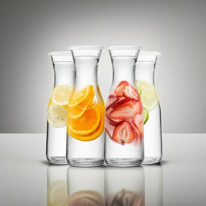 Kook Glass Carafe, Mimosa Bar Supplies, Carafe Pitchers with Lid, Glass Water Pitcher, Drink Dispensers for Parties, Tea, Wine, and Juice, Plastic Lids, Dishwasher Safe, 35 oz (set of 4) - Image 5