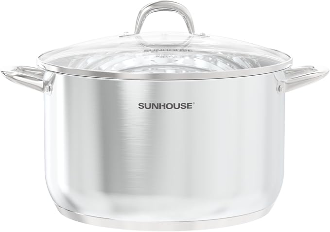 SUNHOUSE Stainless Steel Stock Pot - 16 Quart Heavy-Duty Induction Cooking Pot with Visible Lid for Pasta, Soup, Spaghetti - Nonstick Thick-Bottom Deep Stockpot for Canning, Boiling, and Simmering by SUNHOUSE