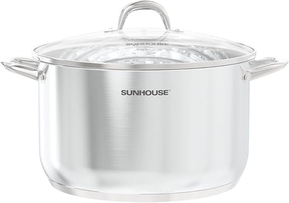 SUNHOUSE Stainless Steel Stock Pot - 16 Quart Heavy-Duty Induction Cooking Pot with Visible Lid for Pasta, Soup, Spaghetti - Nonstick Thick-Bottom Deep Stockpot for Canning, Boiling, and Simmering by SUNHOUSE