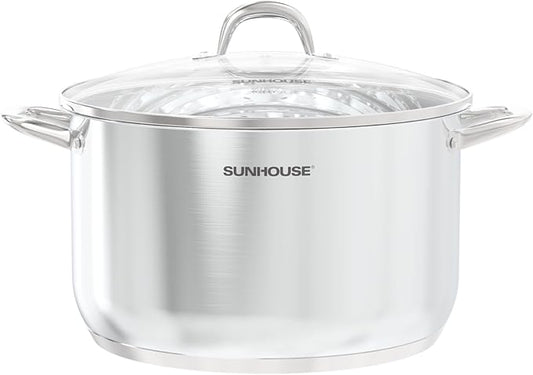 SUNHOUSE Stainless Steel Stock Pot - 16 Quart Heavy-Duty Induction Cooking Pot with Visible Lid for Pasta, Soup, Spaghetti - Nonstick Thick-Bottom Deep Stockpot for Canning, Boiling, and Simmering by SUNHOUSE