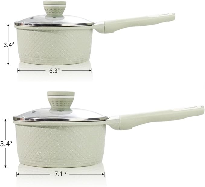 Sauce pan set 4 Pcs 1.5Qt & 2.0Qt SaucePan Set with Lid, Non Stick Sauce Pot for Cooking, Easy to Clean, 100% Free PFOA PFAS Cooking all stovetop - Green Granite - Image 2
