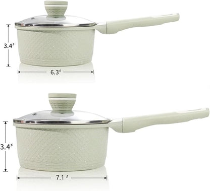 Sauce pan set 4 Pcs 1.5Qt & 2.0Qt SaucePan Set with Lid, Non Stick Sauce Pot for Cooking, Easy to Clean, 100% Free PFOA PFAS Cooking all stovetop - Green Granite - Image 2