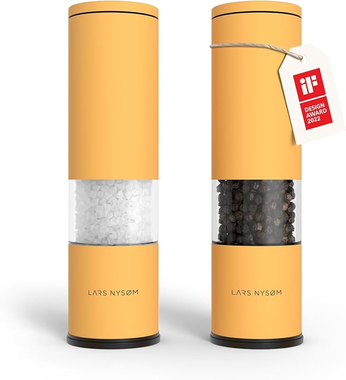 LARS NYSØM Salt and Pepper Grinder Set Manual, Stainless Steel Salt and Pepper Mills with Adjustable Ceramic Grinder I Design Spice Shakers (Mustard Yellow) by LN
