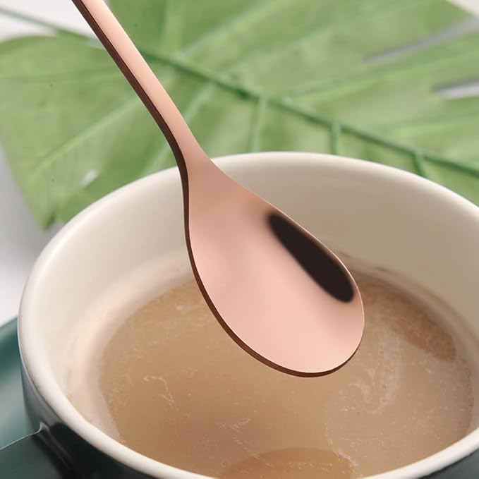 AnSaw 6-Piece Elegant Rose Gold Leaf Long Handle Teaspoons - 7.4" Stainless Steel Stir Spoons for Coffee & Tea, Perfect for Mixing & Stirring - Image 5