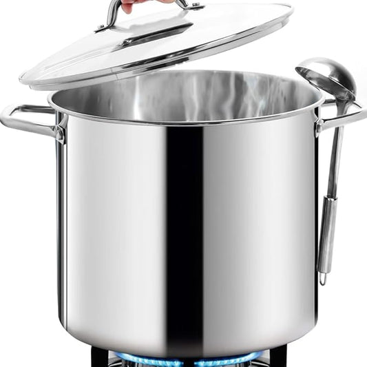 HOMICHEF LARGE STOCK POT 24 Quart With Lid - Nickel Free Stainless Steel Cookware Stockpot 24 Quart - Healthy Cookware Polished Stockpots - Heavy Duty Induction Pot Soup Pot With Lid by HOMICHEF