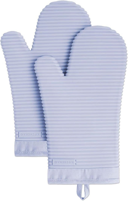 KITCHENAID Ribbed Soft Silicone Oven Mitt 2-Pack Set, 7.5"x13", Lavender Cream by KitchenAid