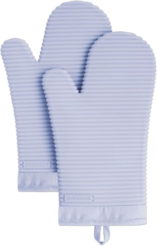 KITCHENAID Ribbed Soft Silicone Oven Mitt 2-Pack Set, 7.5"x13", Lavender Cream by KitchenAid