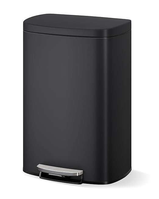 GarveeHome Stainless Steel Kitchen Trash Can, 13 Gal / 50 L Step-On Garbage Bin with Soft Close Lid, Large Rustproof Metal Trash Can for Kitchen, Black by GarveeHome