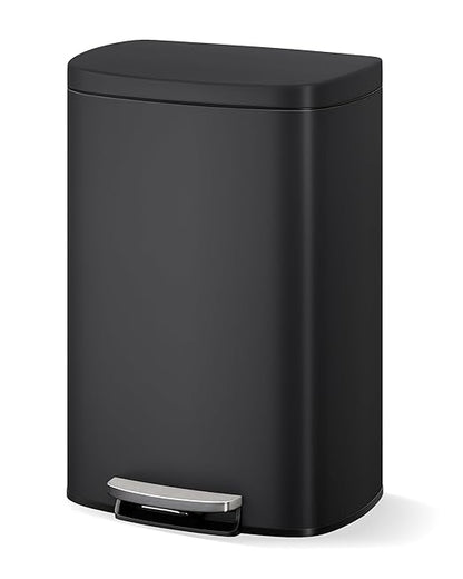 GarveeHome Stainless Steel Kitchen Trash Can, 13 Gal / 50 L Step-On Garbage Bin with Soft Close Lid, Large Rustproof Metal Trash Can for Kitchen, Black by GarveeHome