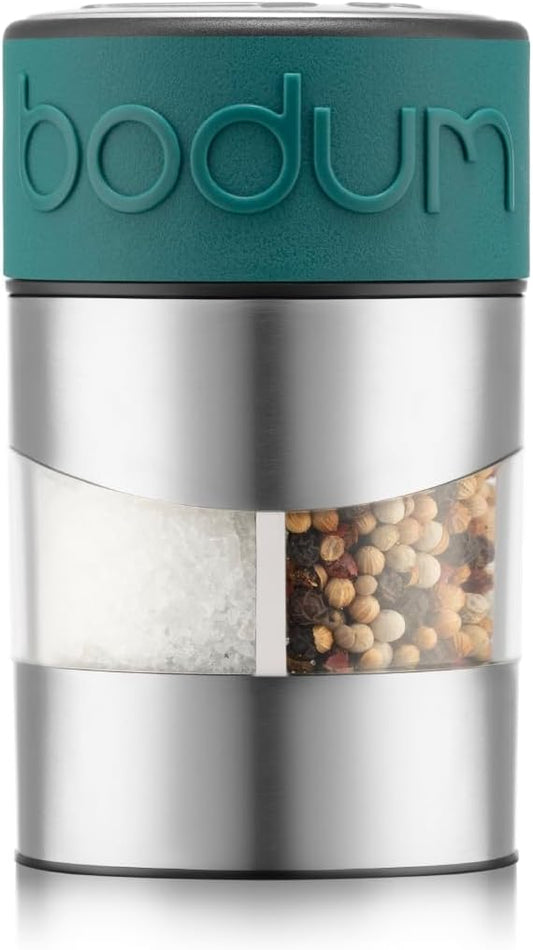 Bodum Twin Dual Salt and Pepper Grinder, Stainless Steel w/Silicone Sleeve, Forest