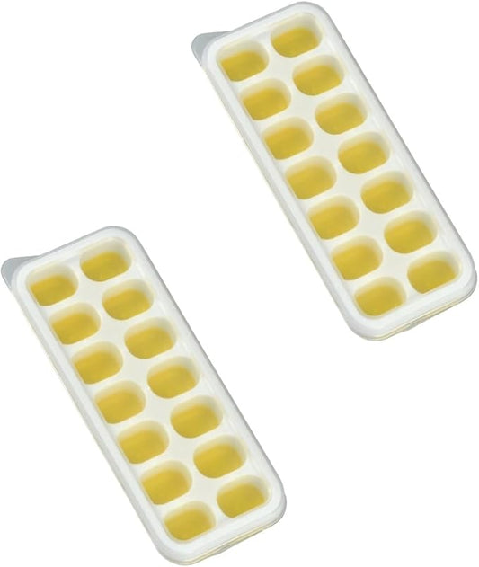 Ice Cube Tray with Lid, Easy-Release, Flexible, Ice Cube Tray, Spill-Resistant, for Freezer, Cocktail, Drinks, Coffee, 2 Pack 28 Pcs, Yellow, 1.1x2.8x7.2 in by Unknown