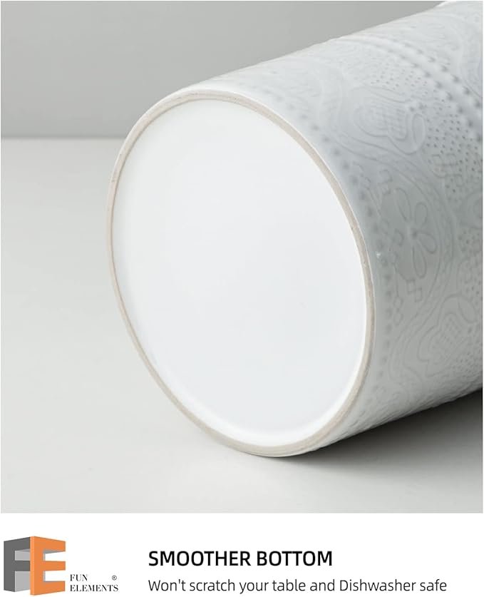 FUN ELEMENTS Kitchen Utensil Holder, 7.2" Super Large Utensil Crock Heavy and Stable Lace Emboss Ceramic Utensil Holder for Kitchen Counter (Bright White) - Image 3