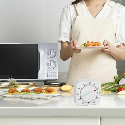 Square 60 Minute Mechanical Kitchen Timer - Visual Kitchen Cooking Timer Clock with Loud Alarm - No Batteries Required-Manual Countdown Timer for Classroom, Home, Study and Cooking (White) - Image 7