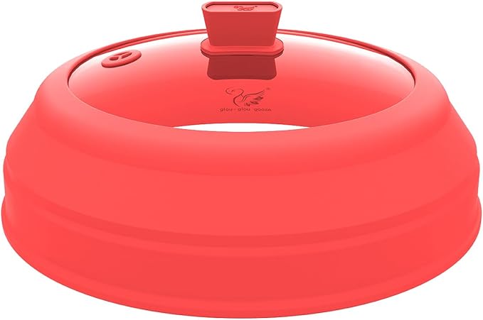 Microwave Splatter Cover Glass Splatter Guard Lid with Collapsible Silicone for Small Bowls Food Plate Cover 9 inch Red by GGG-GLOU-GLOUGOOSE
