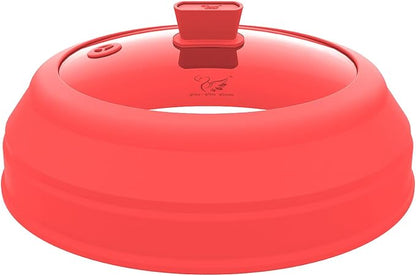 Microwave Splatter Cover Glass Splatter Guard Lid with Collapsible Silicone for Small Bowls Food Plate Cover 9 inch Red by GGG-GLOU-GLOUGOOSE