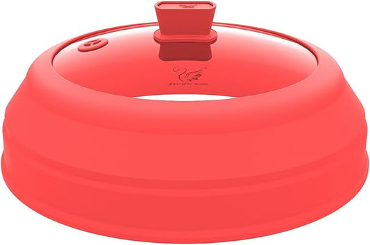 Microwave Splatter Cover Glass Splatter Guard Lid with Collapsible Silicone for Small Bowls Food Plate Cover 9 inch Red by GGG-GLOU-GLOUGOOSE