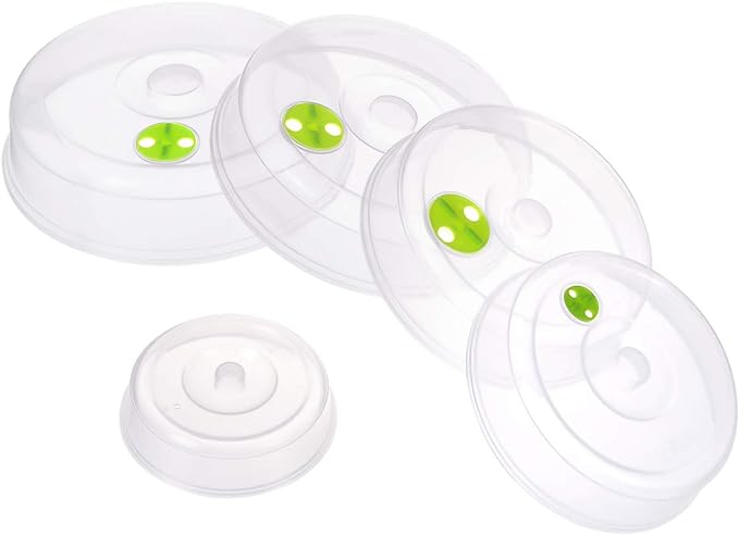 Set of 5 Microwave Plate Covers with Adjustable Steam Vents; Microwave Splatter Covers - Mixed Sizes for Large & Small Food Plates Bowls