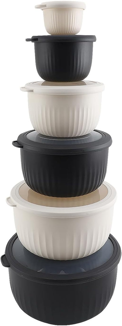 COOK WITH COLOR Prep Bowls with Lids- Wide and Deep Nesting Plastic Small Mixing Bowl Set with Lids, 12 Piece Set - Deep Bowls, Speckled Black by CookwithColor