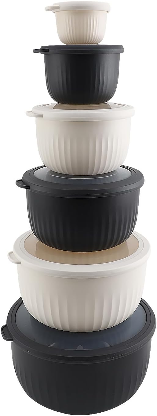 COOK WITH COLOR Prep Bowls with Lids- Wide and Deep Nesting Plastic Small Mixing Bowl Set with Lids, 12 Piece Set - Deep Bowls, Speckled Black by CookwithColor