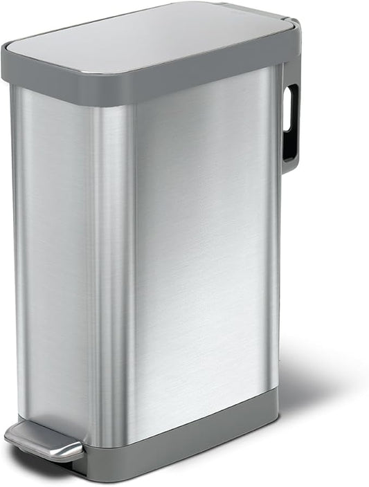 Glad Slim Trash Can with Clorox Odor Protection - Narrow Kitchen Garbage Bin with Soft Close Lid, Step On Foot Pedal and Waste Bag Roll Holder, All Stainless, 12 Gallon/45 Liter by GladTrashFoodStorage