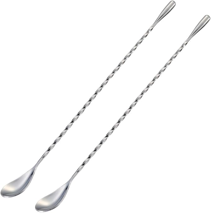 Briout Bar Spoon Cocktail Mixing Stirrers for Drink, Stainless Steel 12 Inches Long Handle, Silver 2 Pieces by Briout