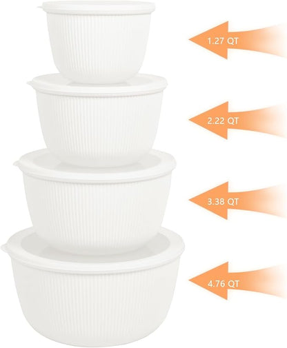 BoxedHome Mixing Bowls with Lids Set, 4 Packs BPA-Free Plastic Prep Bowls for Kitchen, Dishwasher & Microwave Safe, Large Capacity, Beige - Image 8